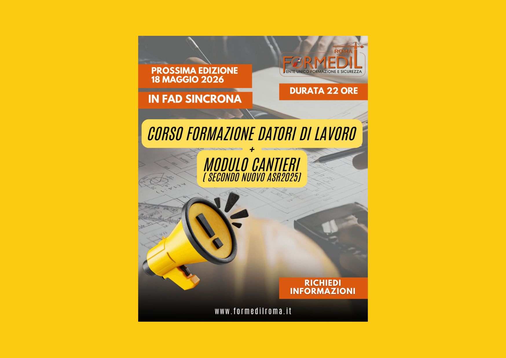 Iscrizione Aperte - Corso Formazione Datori Lavoro + Modulo Cantieri in partenza il 18 Maggio