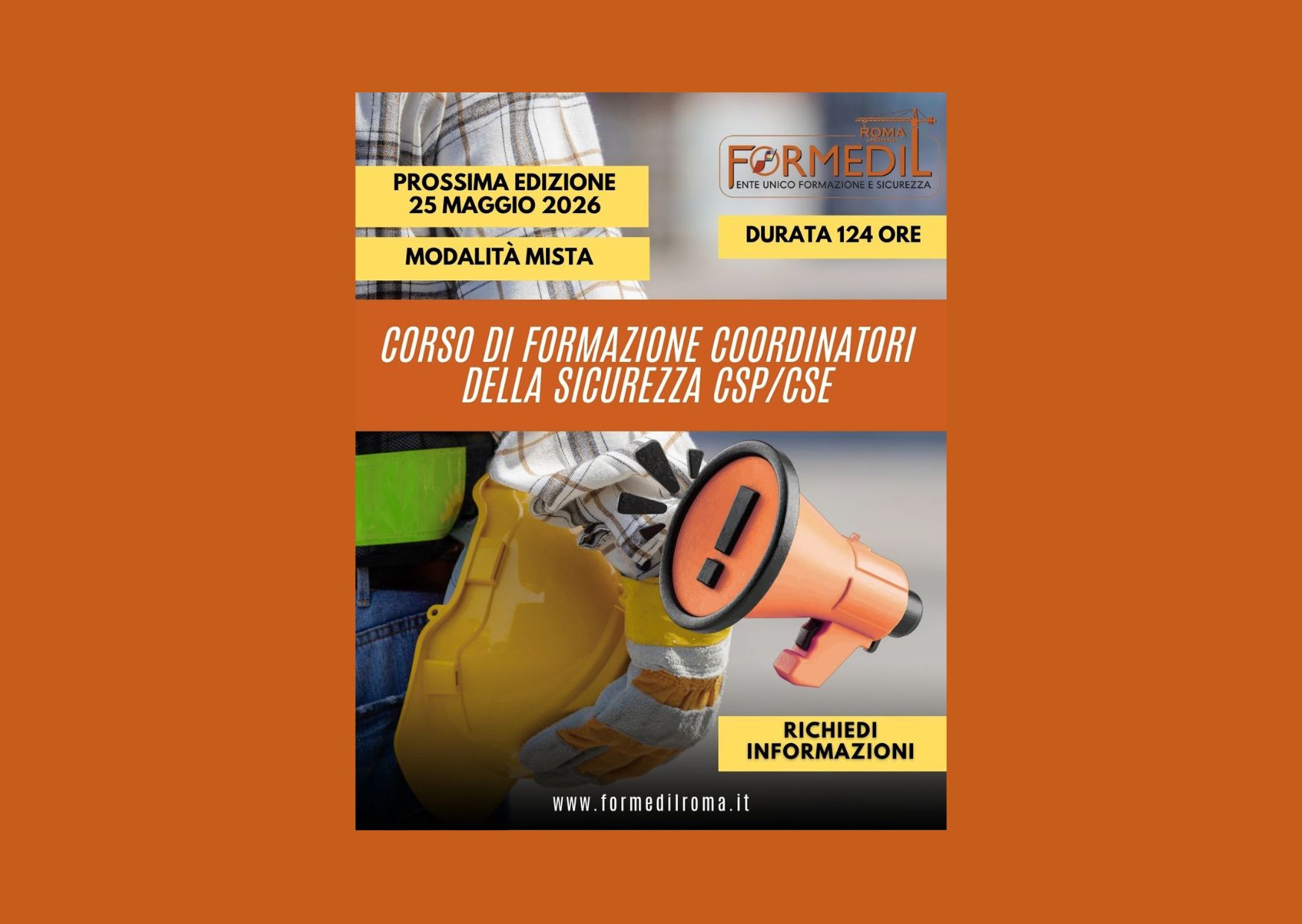 Iscrizioni Aperte - Corso Coordinatore della Sicurezza nei Cantieri (CSP/CSE) in partenza il 25 Maggio