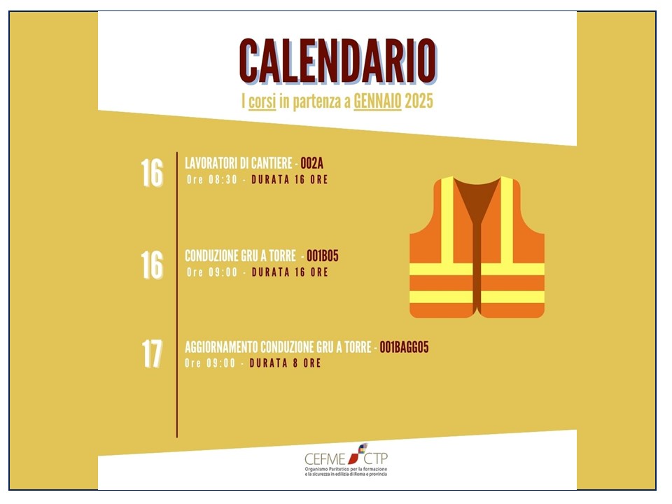 Calendario Corsi Gennaio 2025
